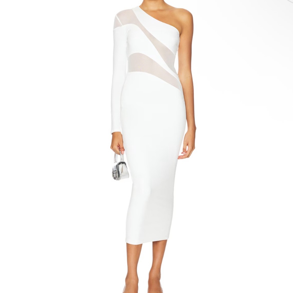 Superdown Ivory and Beige One-Shoulder Dress